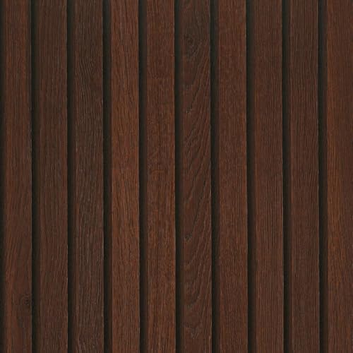 FunStick 24"x200" Slats Wood Wallpaper Peel and Stick Wall Paper Brown Walnut Slatted Wood Vinyl Self Adhesive Contact Paper Decorative for Cabinets Furniture Wooden Slat Wall Panels for Walls Bedroom - size: 200" x 24"