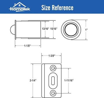 HOMOTEK 4 Pack Drive in Ball Catch with Strike Plate for Closet Doors, Bright Brass, 13/16 Inch x 1-1/8 Inchs,Die-cast, Adjustable Tension Ball - color: Gold