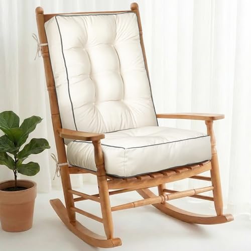 1 MIDDLE ONE Rocking Chair Cushion Outdoor Indoor, Memory Foam Replacement Rocking Chair Pads, Set of Thicken Seat & Back Cushions with Ties for Rocker (Cream, 22"X17"/17"X17") - color: Cream, size: 22"X17"/17"X17"