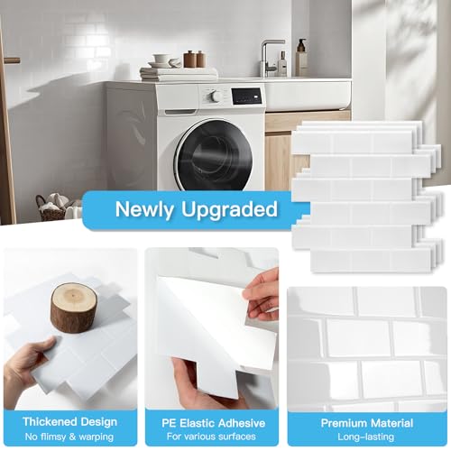 Art3d 10-Pack Subway Peel and Stick Backsplash, White Washed, 12 x 12 Inch - color: White Washed