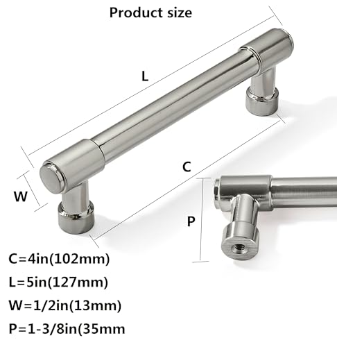 10 Pack Satin Nickel Cabinet Pulls - 4" Drawer & Cabinet Handles for Kitchen Cabinets - color: Brushed Nickel, size: 4"(102mm) hole center