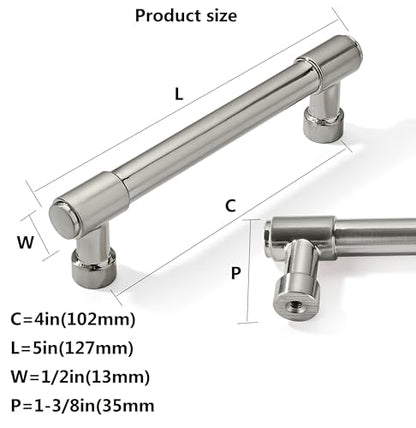 10 Pack Satin Nickel Cabinet Pulls - 4" Drawer & Cabinet Handles for Kitchen Cabinets - color: Brushed Nickel, size: 4"(102mm) hole center