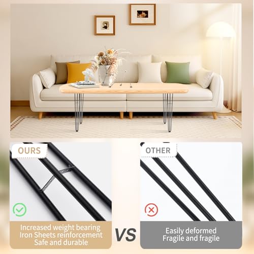 4 Pack 24 Inch Hairpin Table Legs, 3 Rods, Black, 1300 Lbs Load Capacity - size: 24IN
