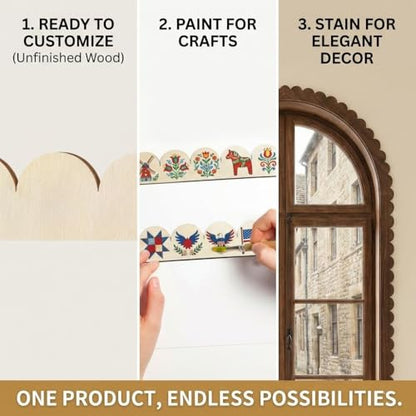 12 Pack Unfinished Scalloped Decorative Wood Trim, 15.75 x 1.57 Inch, for Home Wall Cabinet Shelf Window Door