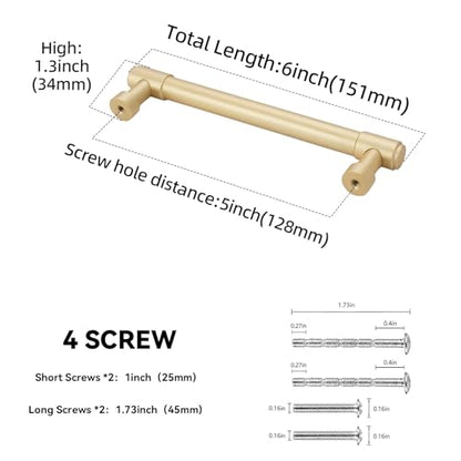 10 Pack 5 Inch(128mm) Kitchen Cabinet Handles Brushed Gold Cabinet Pulls Drawer Pulls Solid Cabinet Hardware - color: Brushed Gold, size: 5'' Hole Center(128mm)