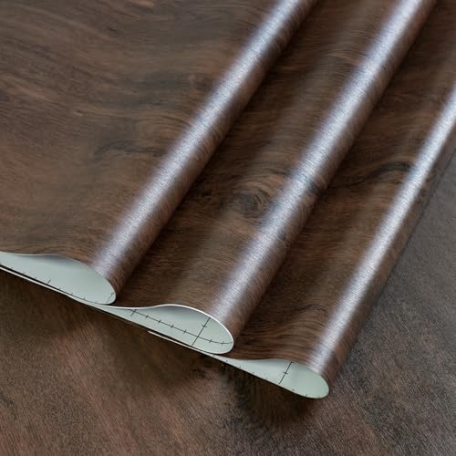 Dark Brown Wood Grain Contact Paper Peel and Stick Walnut Textured Self-Adhesive Wallpaper Bubble-Free Design Matte Thickened 16x78inch Waterproof Counter Top Stick Paper Wood Vinyl Wrap for Cabinets - color: Dark Brown, size: 16" x 78"