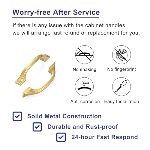 3-3/4 Inch Brushed Gold Cabinet Pulls Arch Handles 10 Pack P2409 - color: Brushed Gold, size: 3-3/4" Hole Centers-10 Pcs