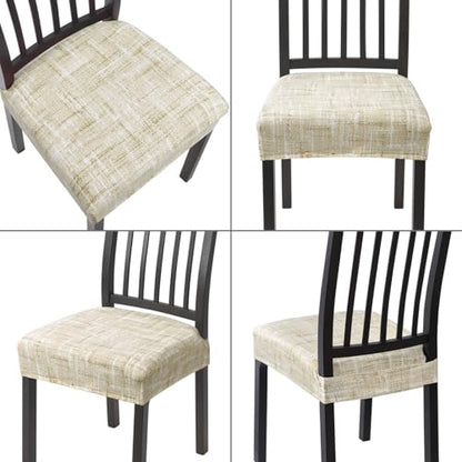 SearchI Dining Chair Seat Covers Set of 4, Rear Covered, Beige Linen-Look - color: Beige Linen-look Print