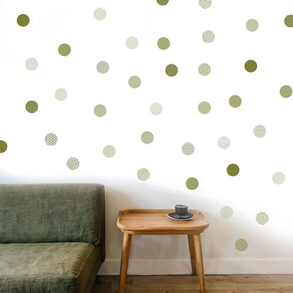 Boho Polka Dot Wall Sticker, 48 Removable and Repositionable Pattern Decals - Premium Fabric Material, Polka Dots, Stripes, Chevrons and Solid in 3 Shades of a Color (Olive) - color: Olive
