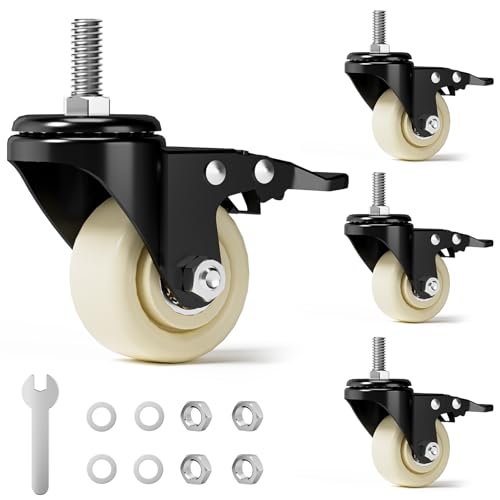 Caster Wheels, Threaded Stem Casters Set of 4 Heavy Duty,1/2"-16 x 1(Stem Diameter 1/2", Length 1"), Dual Locking Caster, Industrial Castor Wheels for Furniture,Carts - color: Black-White
