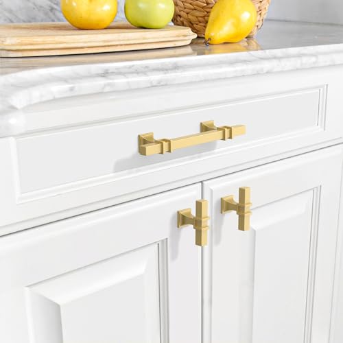 Amerdeco 10 Pack Brushed Gold Cabinet Pulls 3.75 Inch(96mm) Hole Center Drawer Pulls Cabinet Hardware Kitchen Cabinet Handles for Bathroom Dresser Pulls ZH0067 - color: Brushed Gold, size: 3.75"/96MM