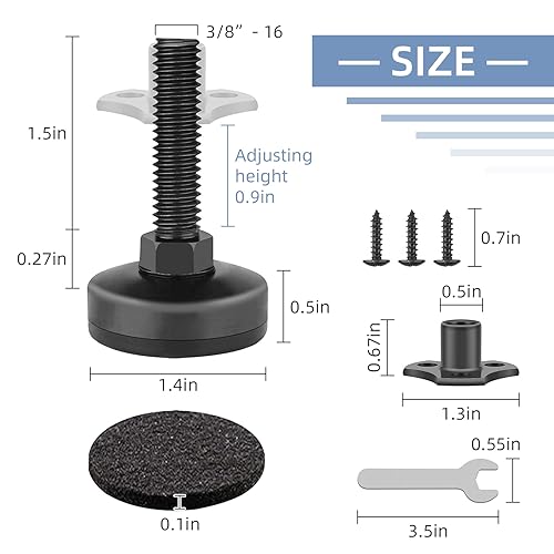 3/8''-16 Thread Adjustable Leveling Feet Furniture Levelers, Heavy Duty Leg Levelers Furniture Legs for Table/Cabinet/Chair/Sofa/Workbench-Large Base Supports 1980LBs, 6 Pack - color: 6 Pack