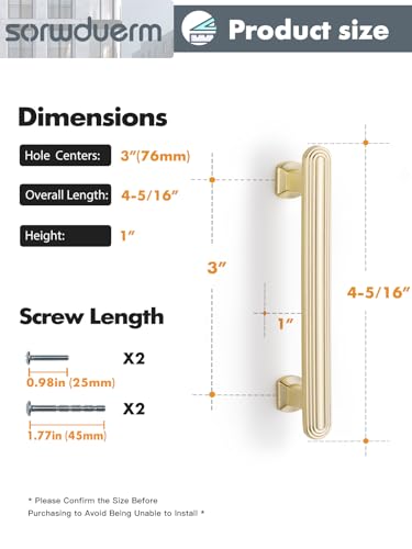SORWDUREM 5 Pack 3 Inch(76mm) Brushed Gold Cabinet Pulls Drawer Pulls Kitchen Hardware Cupboard Kitchen Hardware Cabinet Handles - color: Brushed Gold, size: 3"(76mm) Hole Center