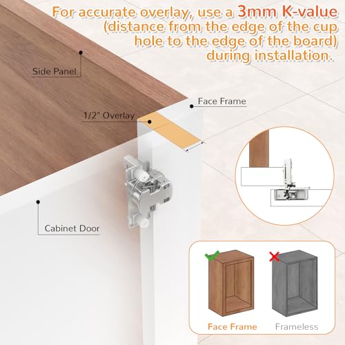 Chibery 10 Pack 1/2” Overlay 4D Soft Close Cabinet Hinges, Concealed Face Frame, Adjustable Closing Speed, 105° Opening Smooth Slow, Hidden Self Closing for Kitchen Corner, Cupboard (with Template) - size: 1/2” Overlay