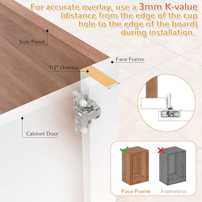 Chibery 10 Pack 1/2” Overlay 4D Soft Close Cabinet Hinges, Concealed Face Frame, Adjustable Closing Speed, 105° Opening Smooth Slow, Hidden Self Closing for Kitchen Corner, Cupboard (with Template) - size: 1/2” Overlay