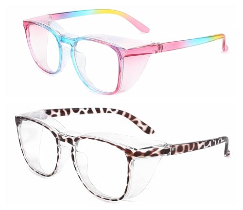 Alsenor Safety Glasses Anti Fog Goggles Protective Eyewear Blue Light Blocking Anti Dust UV Protection Glasses For Men Women (2 Pack (Rainbow + Newleopard)) - color: 2 Pack (Rainbow + Newleopard)