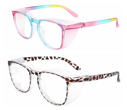 Alsenor Safety Glasses Anti Fog Goggles Protective Eyewear Blue Light Blocking Anti Dust UV Protection Glasses For Men Women (2 Pack (Rainbow + Newleopard)) - color: 2 Pack (Rainbow + Newleopard)