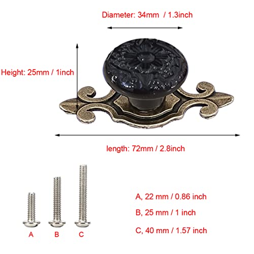 HUAMULAN Ceramic Knobs Cabinet Pulls with Bronze Base Backplate 10 Pack - color: Black Knob + Bronze Base
