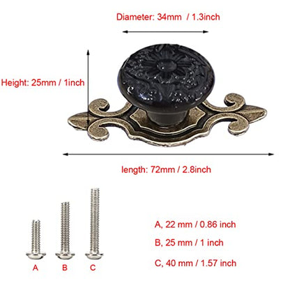 HUAMULAN Ceramic Knobs Cabinet Pulls with Bronze Base Backplate 10 Pack - color: Black Knob + Bronze Base