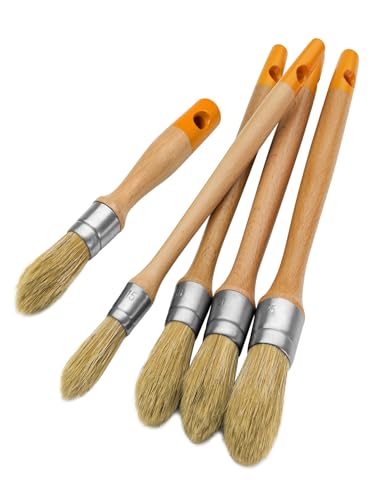 ROLLINGDOG Trim Paint Brushes 5PC Round Trim Brushes - color: Wooden Handle 5pc Set
