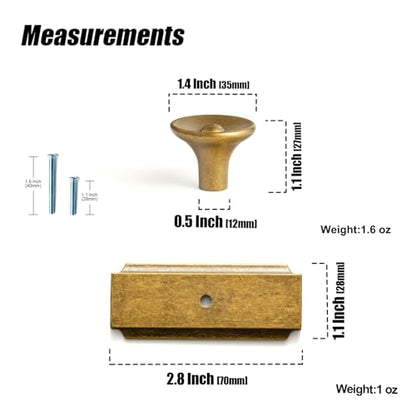 6 Pack Antique Brass Cabinet Knob with Backplate Retro Round Knob - color: Antique Brass, style: Stepped