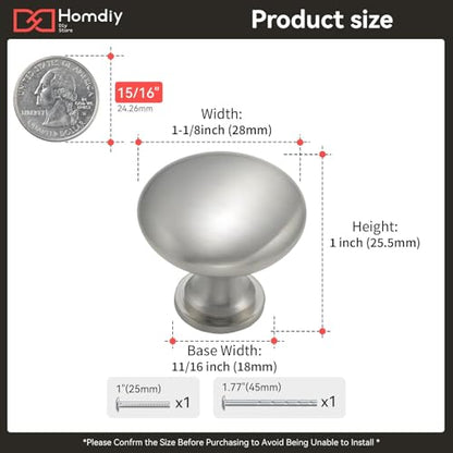 homdiy 10 Pack Brushed Nickel Round Cabinet Knobs, Solid Zinc Alloy - color: Brushed Nickel, size: 10 Pack
