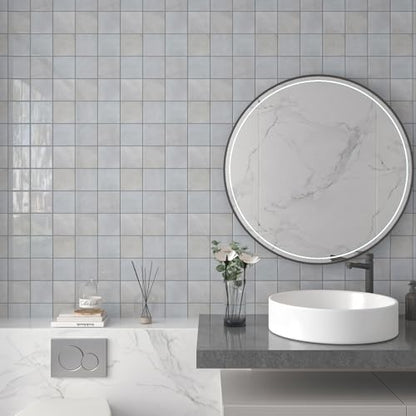 CHIHUT 12''x12'' Grey Marble Peel and Stick Tile Backsplash 16 Sheets Self Adhesive Waterproof Stick on Wall Tile for Kitchen Island Fireplace Thick Glossy Subway Tile Removable Vinyl Back Splash - color: Gray, size: 16 Tiles