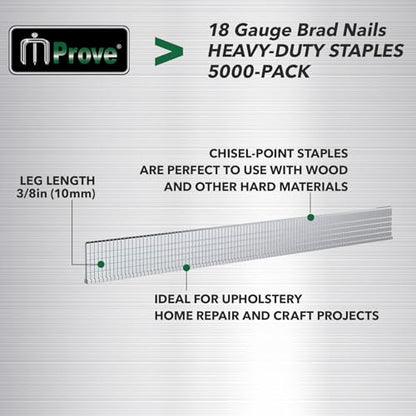 MProve Heavy Duty 18-Guage 3/8in (10mm) Electro-Galvanized Brad Nails [5,000 Nails] - size: 3/8in (10mm)