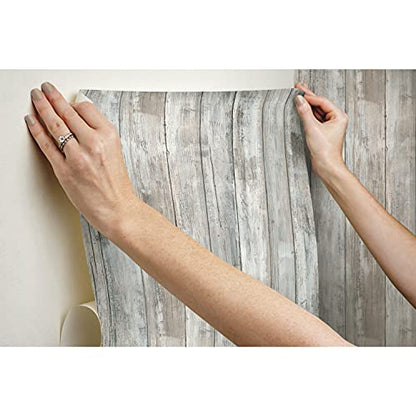 RoomMates Brown Weathered Planks Peel and Stick Wallpaper - color: Brown