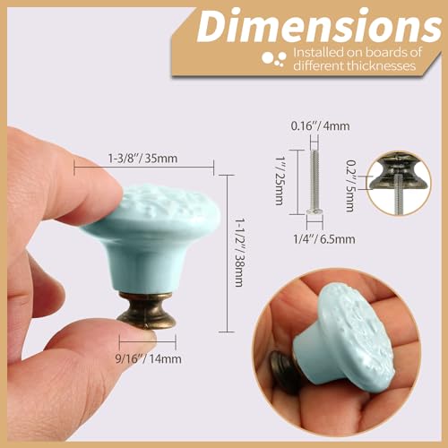 Ceramic Knobs, Embossed Floral Design - Light Blue, 20pcs - color: Light Blue