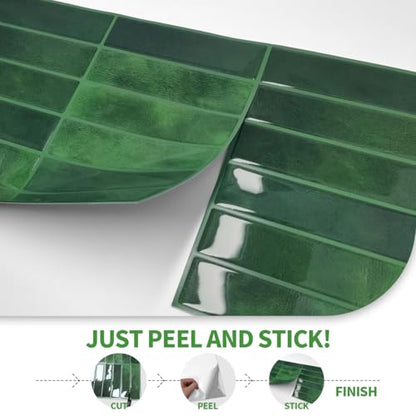Peel and Stick Backsplash 3D Wall Tiles,Self-Adhesive,Oil Proof,Waterproof, Removable Wall Panels for Kitchen & Bathroom,Modern Design, Easy Install (10.7ft，12x9 inch,14 Pack) (Green) - color: Green