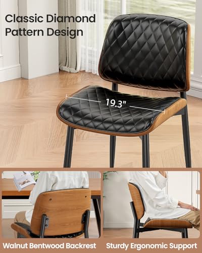REONEY Dining Chairs Set of 4, Mid-Century Modern Kitchen Chairs, Black - color: Black Diamond Plaid