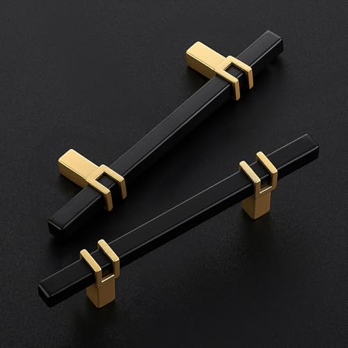 HOME EDIT 3-1/2 inch Cabinet Handles, 10 Pack Kitchen Cabinet Handles Matte Black and Gold Drawer Pulls Zinc Alloy Square Bar Kitchen Pulls - color: Black and Gold, size: 3-1/2 Inch Hole Center