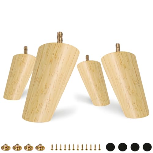 FoDau770 Rubber Wood Legs 4", Slant Taper, 5/16"-18 Thread, 8pcs - color: Varnish, size: 4 Inch - Slanted (80°)