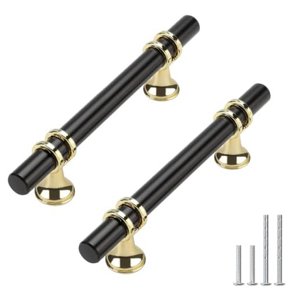 Haliwu 10 Pack 3-3/4 Inch Black and Gold Cabinet Handles - color: Black&Gold, size: 3-3/4 inch (96mm) hole spacing