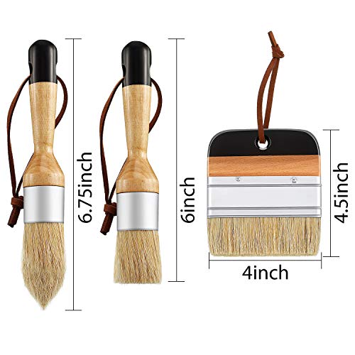 Boao 3 Pcs Chalk Paint Brushes Oval Chalk Paint Wax Bristle for Furniture Stencils Home Decor, Including Flat Pointed and Round Brushes