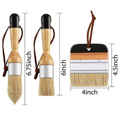 Boao 3 Pcs Chalk Paint Brushes Oval Chalk Paint Wax Bristle for Furniture Stencils Home Decor, Including Flat Pointed and Round Brushes