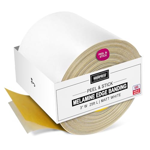 3" Matt White Peel & Stick Melamine Edge Banding, 25 ft - size: 3 inch