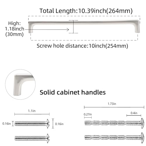 10 Pack 10 inch Brushed Satin Nickel Kitchen Cabinet Handles - color: Brushed Satin Nickel, size: 10 inch Hole Center