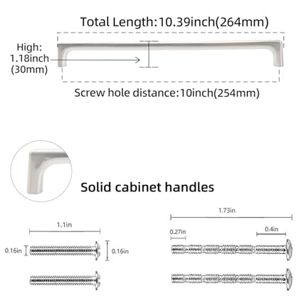 10 Pack 10 inch Brushed Satin Nickel Kitchen Cabinet Handles - color: Brushed Satin Nickel, size: 10 inch Hole Center