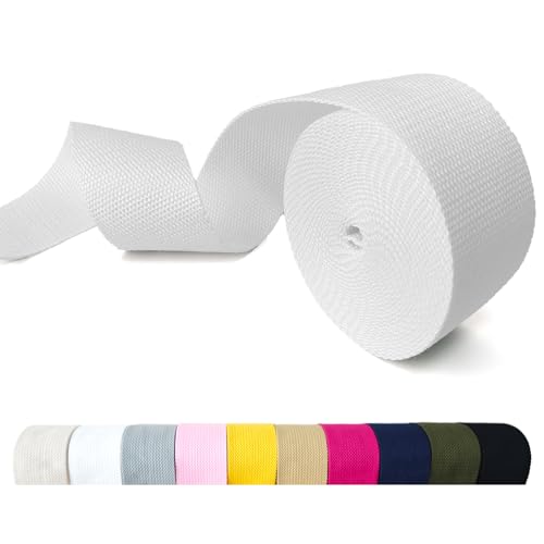 Cotton Webbing 2 Inch 5 Yards for Bag Strap Sewing Crafts, White - color: White