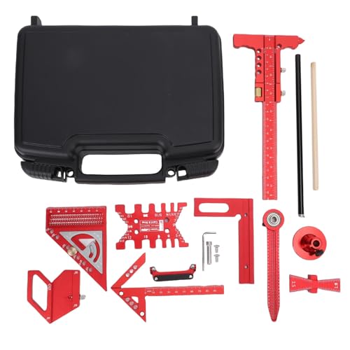 Woodworking Measurement Tool Kit 9-Piece Aluminum Alloy Ruler Set with Storage Box for Wood Board Splicing Drawing Carving and Polishing