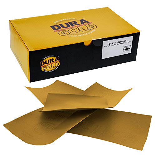 Dura-Gold Premium 1/4 Sheet Gold Sandpaper Sheets, 600 Grit (Box of 400) - size: 600-Grit
