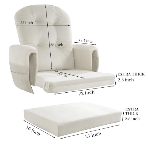 HOMBYS Glider Rocker Replacement Cushions 5 PCS with Storage Side Pocket, Velvet Fabric, Foam & Microfiber Filling, Non-Slip & Washable,Thickened & Supportive for Glider Rocking Chair - color: Cream White