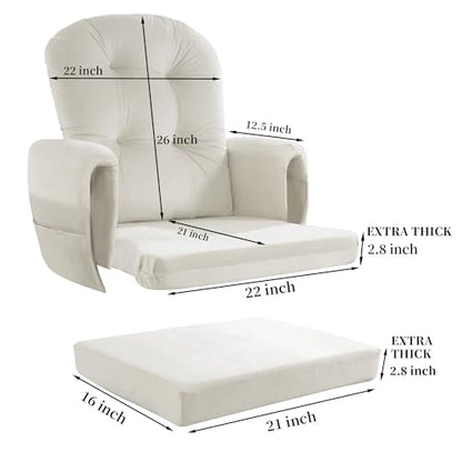 HOMBYS Glider Rocker Replacement Cushions 5 PCS with Storage Side Pocket, Velvet Fabric, Foam & Microfiber Filling, Non-Slip & Washable,Thickened & Supportive for Glider Rocking Chair - color: Cream White