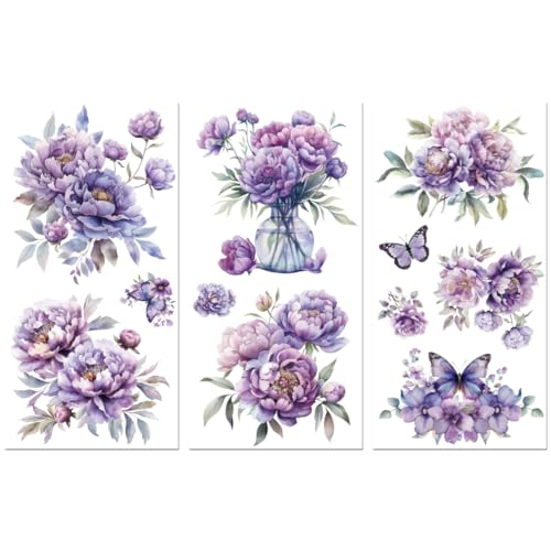 Peacoblue Purple Peonies Rub On Transfers for Furniture Craft 6"x12" - style: Purple Peonies Flowers