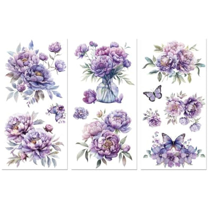 Peacoblue Purple Peonies Rub On Transfers for Furniture Craft 6"x12" - style: Purple Peonies Flowers