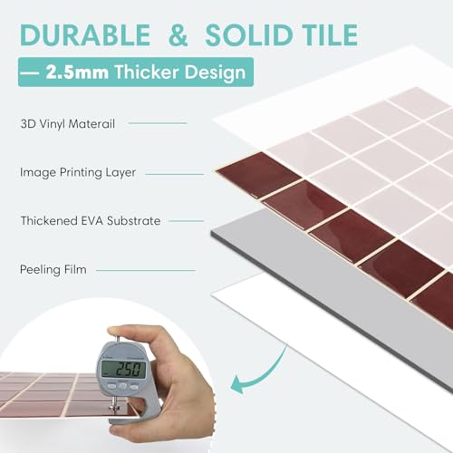 Commomy Thicker Red Peel and Stick Tiles - 10 pcs of 12" x 12" - color: Square Red & Thicker Design