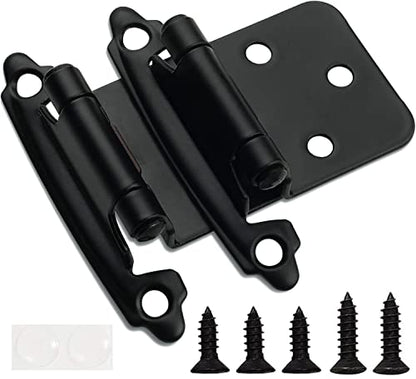 Decobasics 1/2" Overlay Matte Black Cabinet Hinges (1 Pair -2 Pcs) Self Closing Bath & Kitchen Cabinet Hinges Black Flush Mount w/Door Bumpers & Upgraded Screws - color: Matte Black, size: 2 Pack