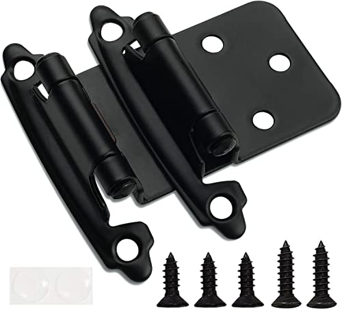 Decobasics 1/2" Overlay Matte Black Cabinet Hinges (5 Pair -10 Pcs) Self Closing Bath & Kitchen Cabinet Hinges Black Flush Mount w/Door Bumpers & Upgraded Screws - color: Matte Black, size: 10 Pack